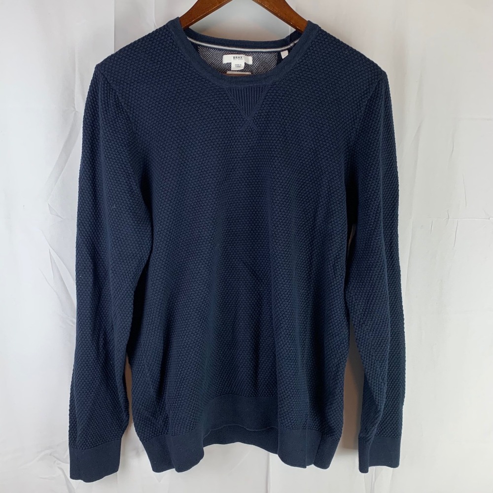 Brax Style Rick Sweater Mens L Navy Blue Textured‎ Hi-Flex Cotton Blend Knit